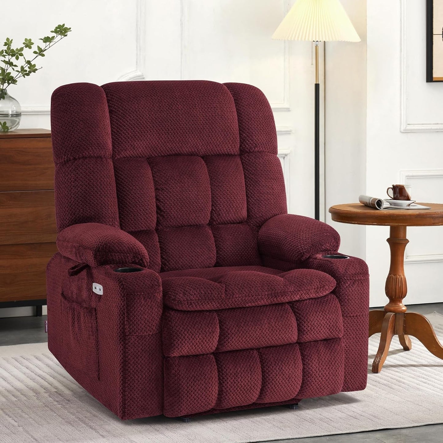 Large Burgundy Dual Motor Lift Recliner Chair With Massage And Heat