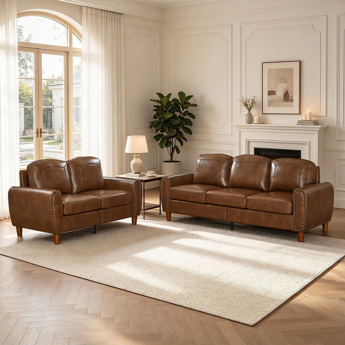 Breathable Faux Leather Sofa Set for Living Room