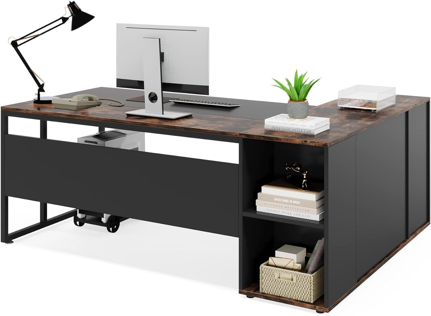71 Inch L Shaped Executive Desk Brown And Black Office