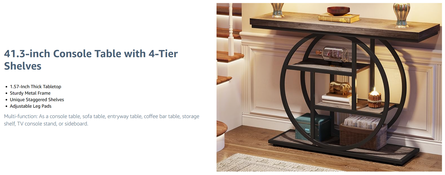 41.3" Industrial Console Table, 4-Tier