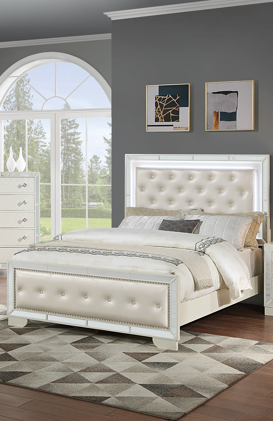 Queen Size Bed with LED and Two Nightstands
