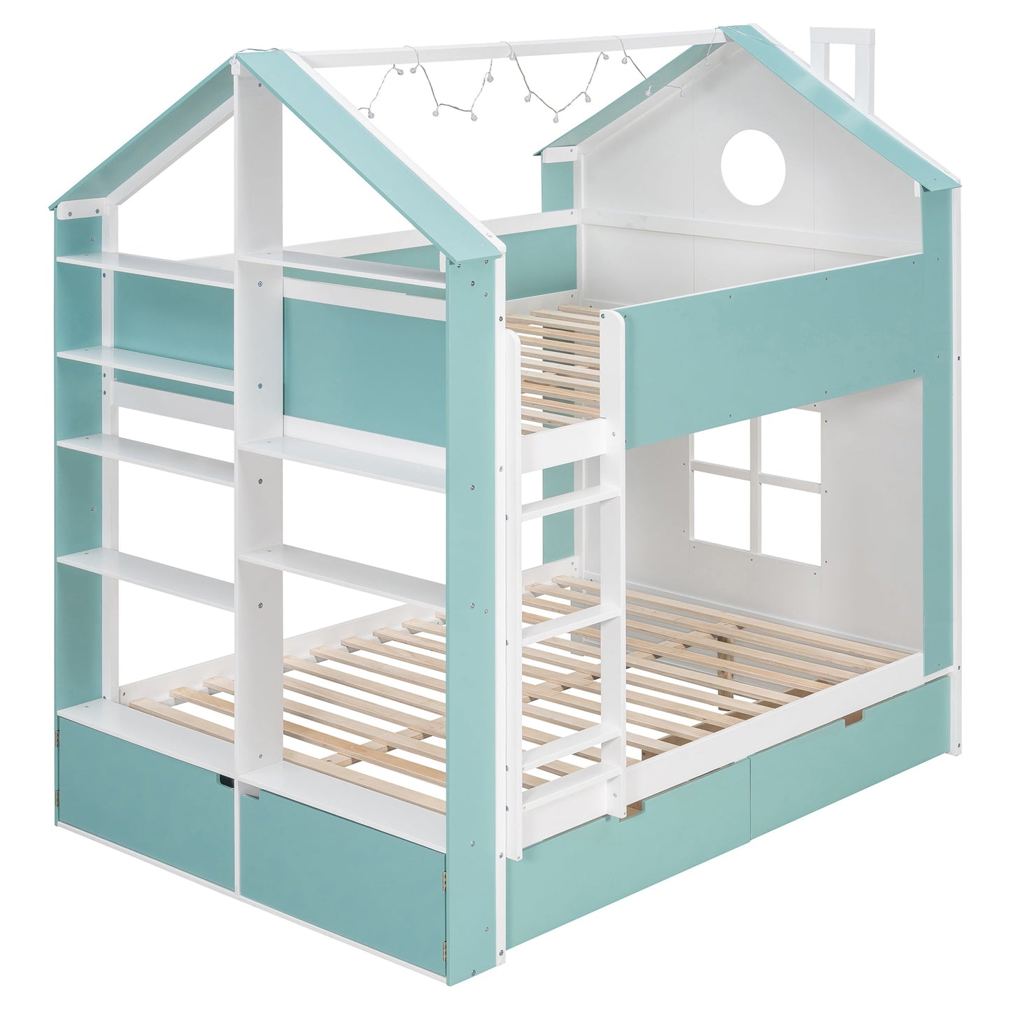 Full Size Bunk Bed with Storage Drawers & Shelves