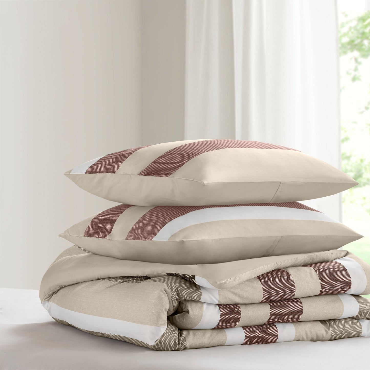 3-Piece King/Cal King Stripe Textured Print Comforter Set