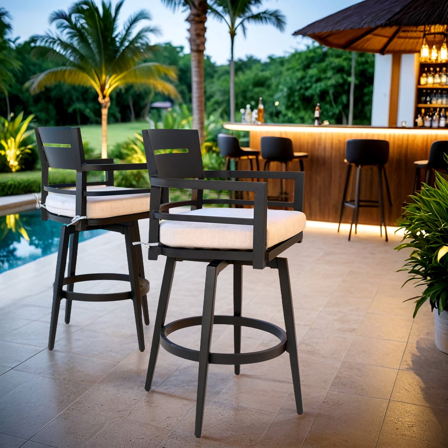Modern Outdoor 2-Piece Swivel Bar Chairs – Aluminum Frame