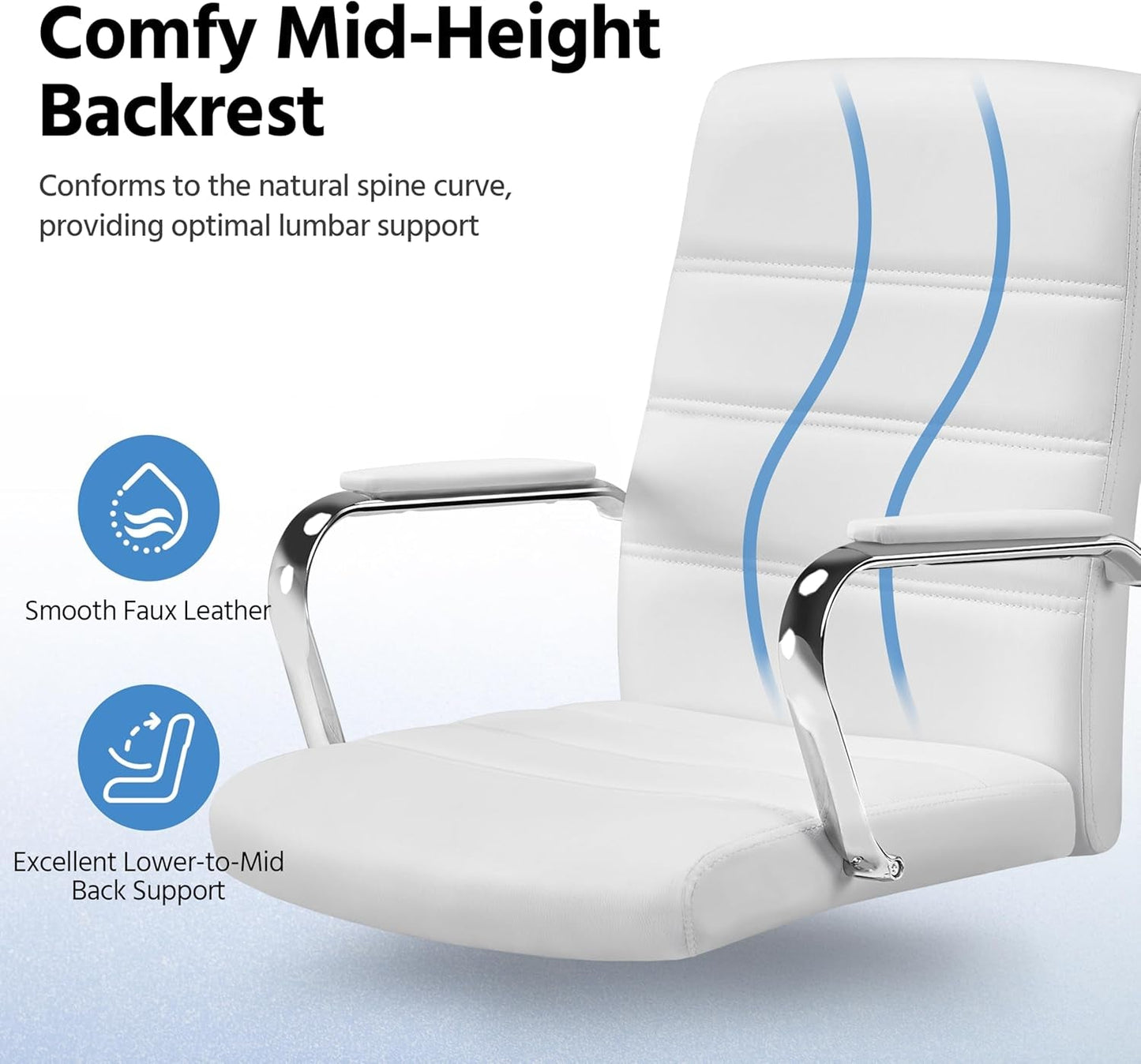 White Leather Ergonomic Office Chair With Height Adjustment