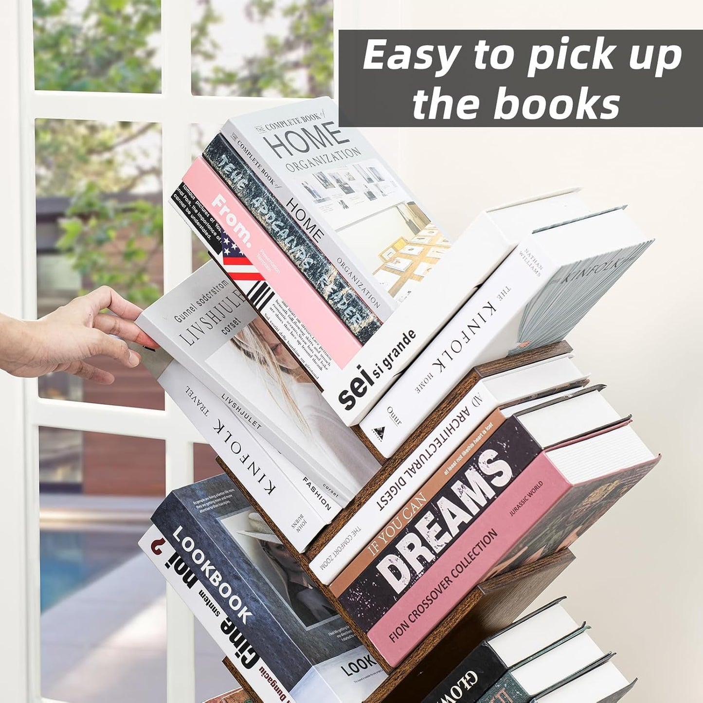 10 Tier Tree Bookshelf Brown Wood Floor Standing Bookcase For Living Room Decor Storage