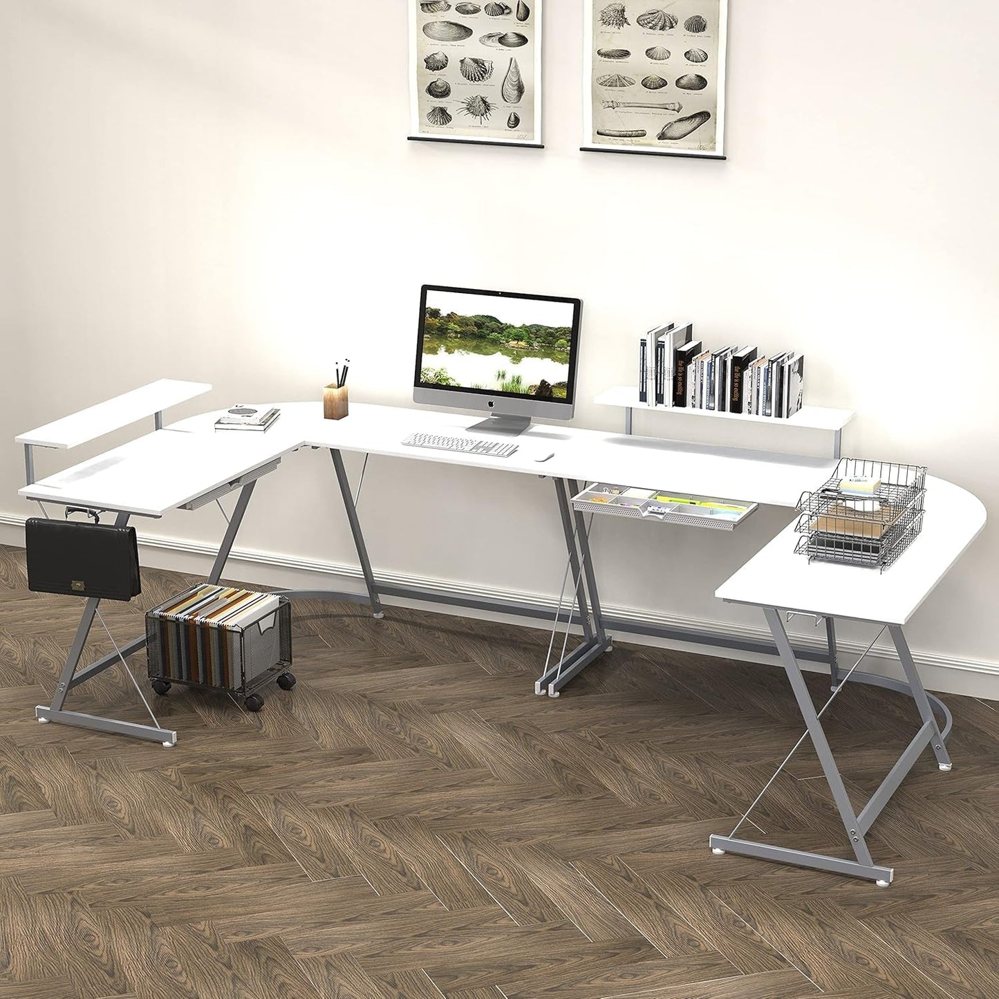 Vista L Shape Desk With Removable Monitor Stand White