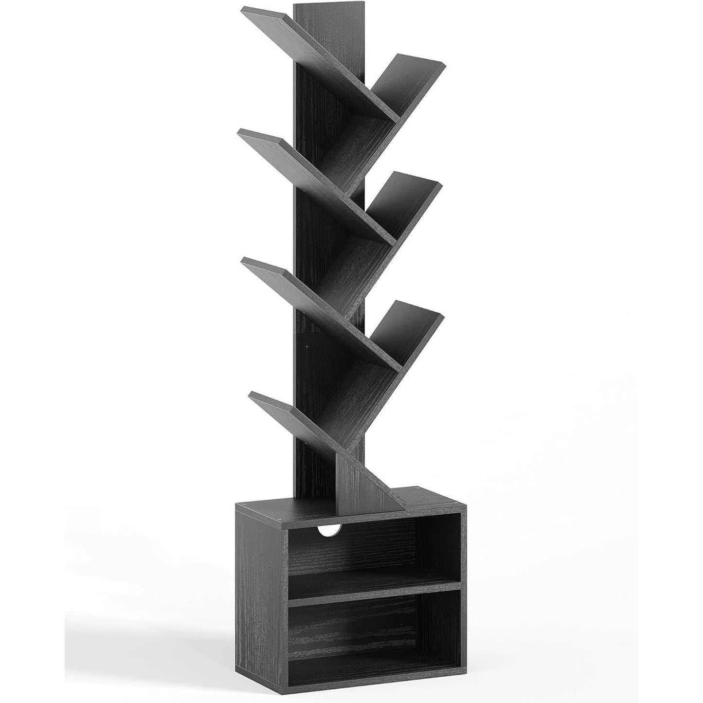 6 Tier Tree Bookshelf Black Floor Standing Storage Cabinet