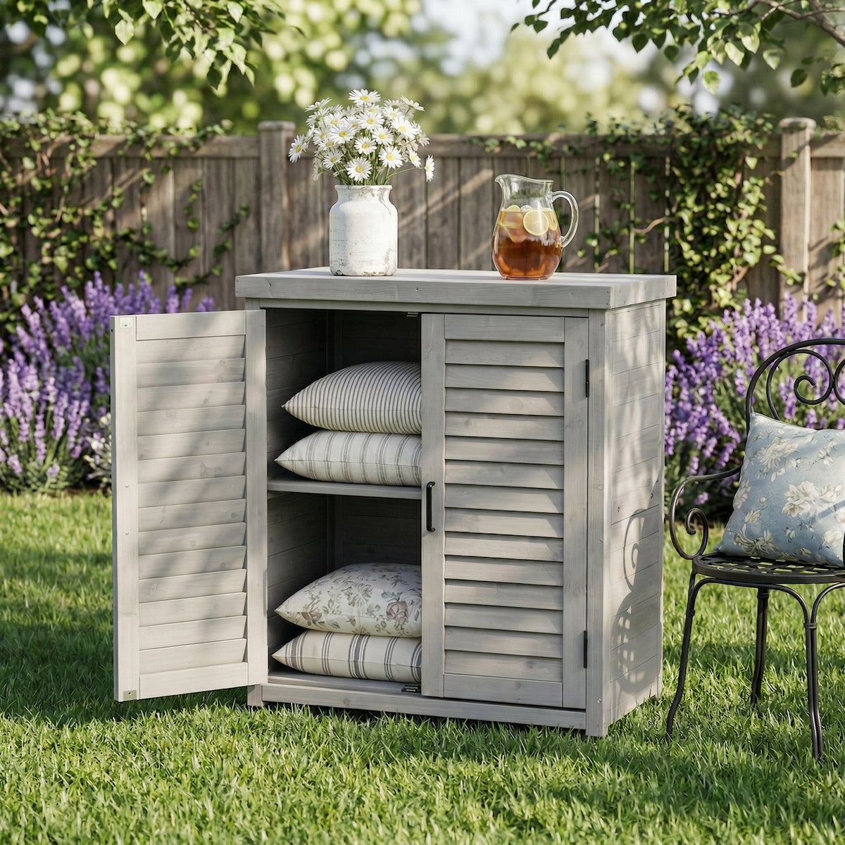 Potting Bench with Storage Cabinet and Metal Table Top