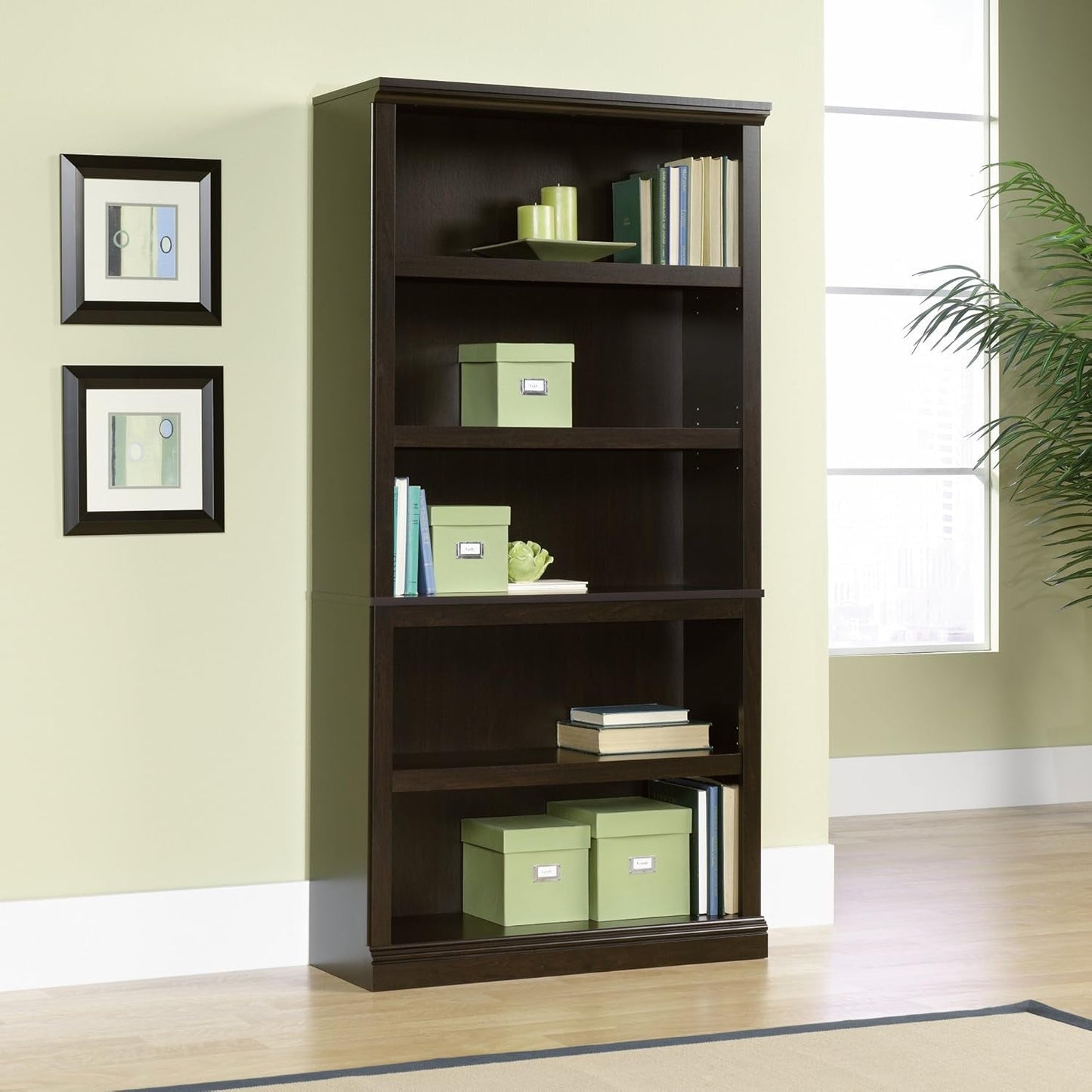 Five Shelf Bookcase Jamocha Wood With Adjustable Shelves