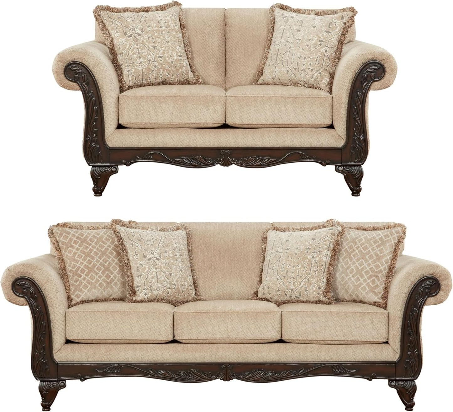 2 Piece Living Room Set Sofa and Loveseat in Beige Wheat
