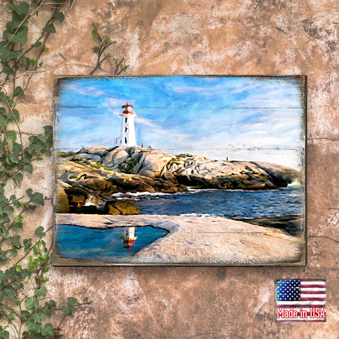 Aditya Lighthouse Bay Wood Wooden Coastal Wall Art by Nature Wonders - Coastal Sea-Life Decor - 95268B