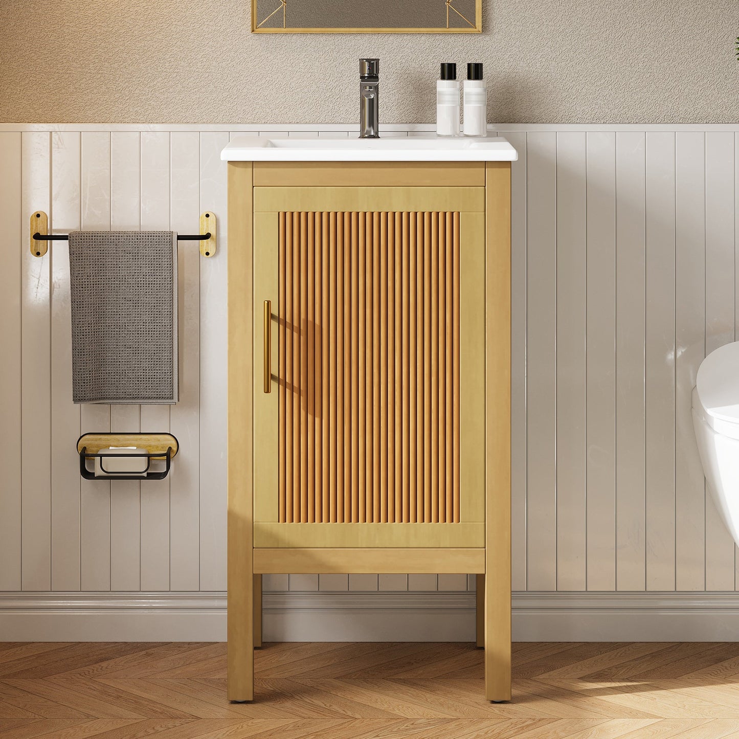 18" Bathroom Cabinet with Storage and Ceramic Sink