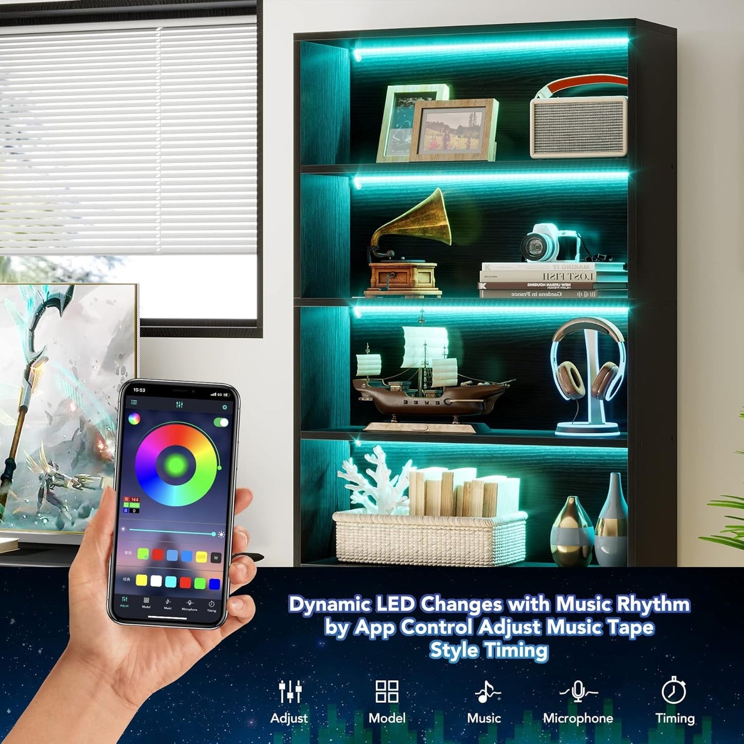 Tall Bookcase 70.8 Inch Led Lights For Living Room