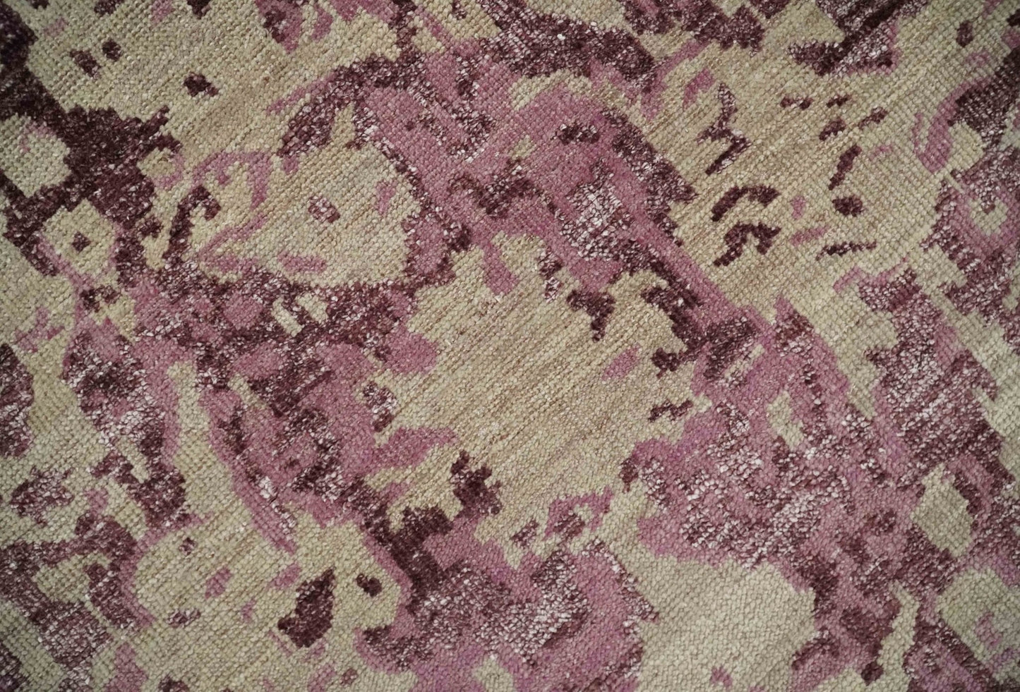 8x10 Camel and Purple Antique Style, Abstract Hand Knotted Low pile Wool Area Rug