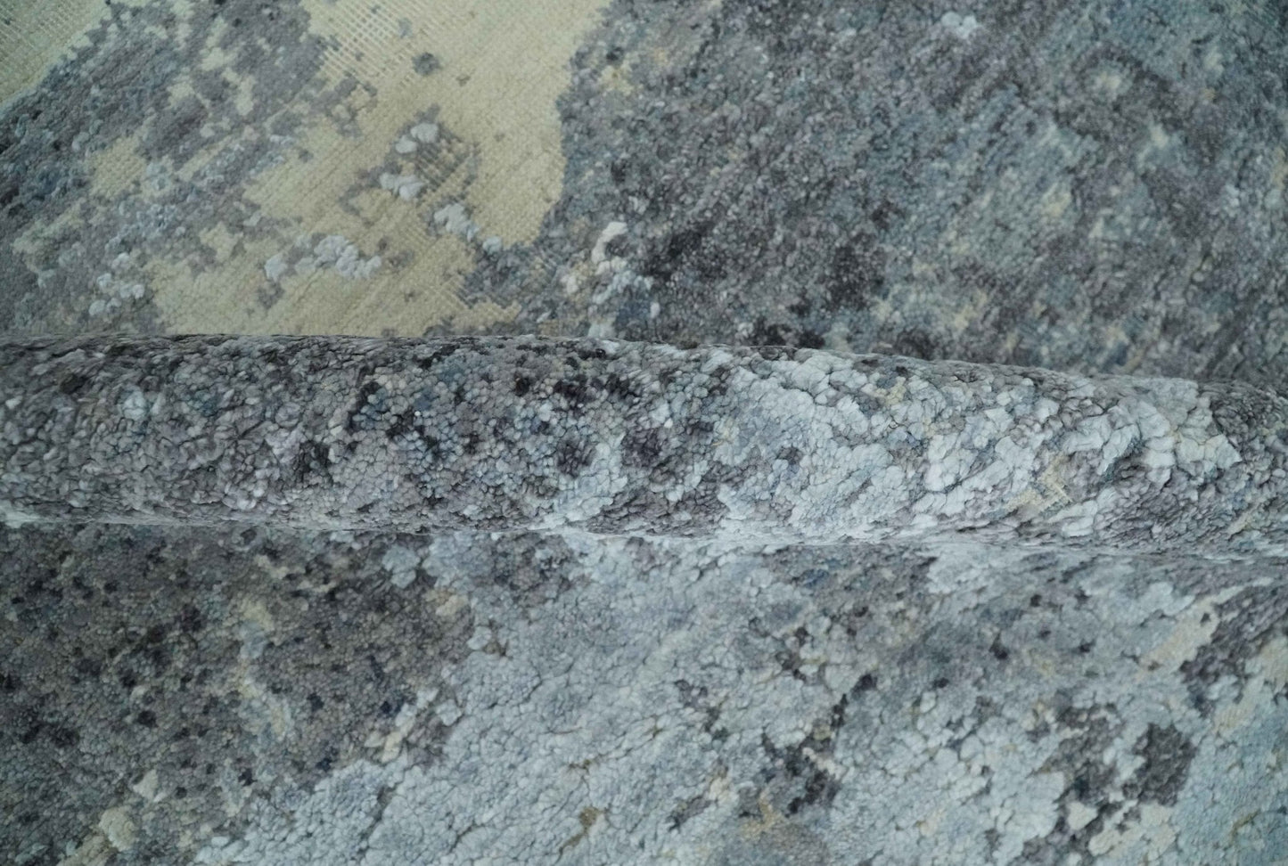 8x10 Charcoal, Beige and Gray Modern Abstract Distressed Finish High Low texture Hand Knotted Rug