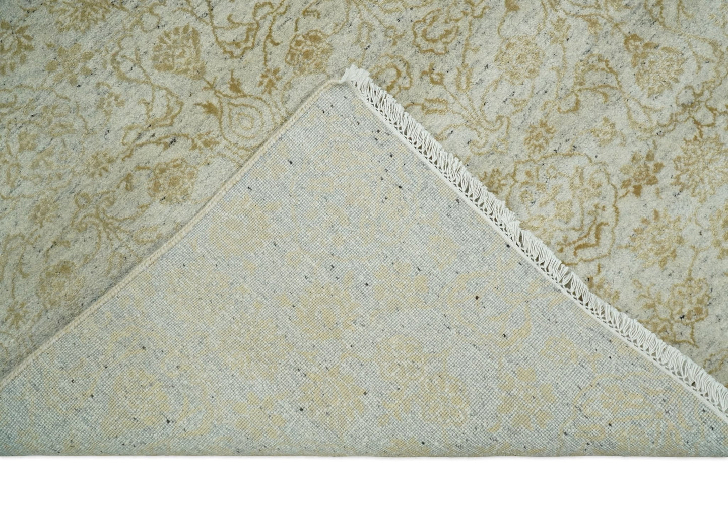 8x10 Fine Hand Knotted Beige and Gold Traditional Vintage Persian Style Antique Silk Rug | AGR21