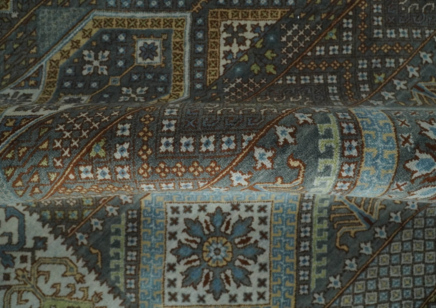 8x10 Fine Hand Knotted Brown and Blue Southwestern Traditional Antique Area Rug | AGR41