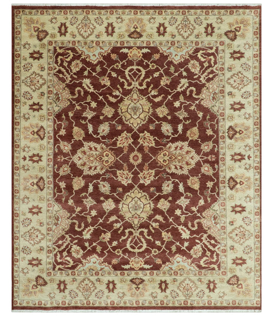 8X10 Fine Hand Knotted Rust And Gold Traditional Design Wool Rug