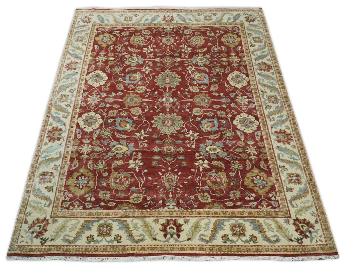 8x10 Fine Hand Knotted Rust and Ivory Traditional Vintage Persian Style Antique Wool Rug | AGR20
