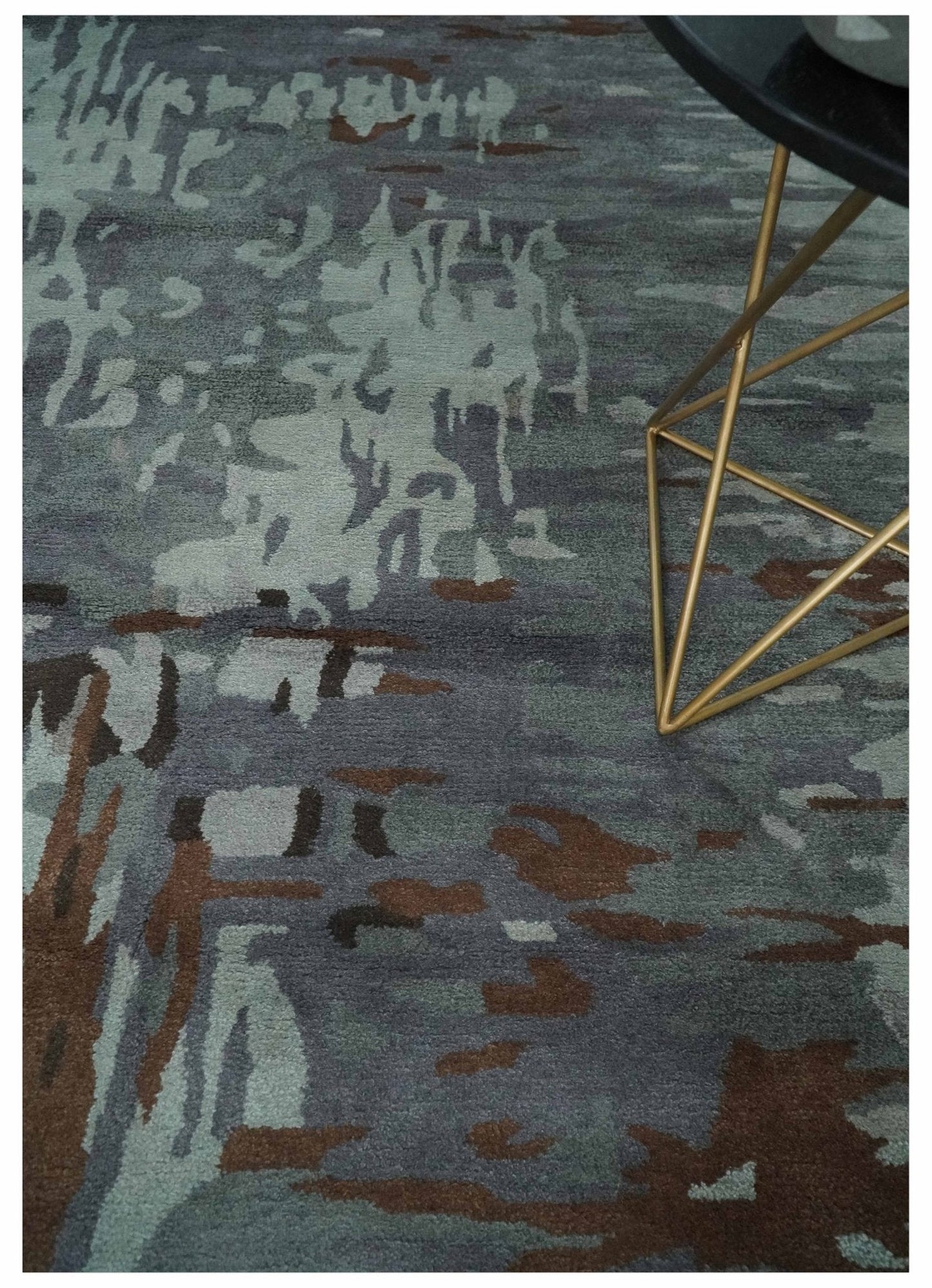 8x11 Gray, Silver and Brown Modern Abstract Hand Tufted wool and Art silk Area Rug