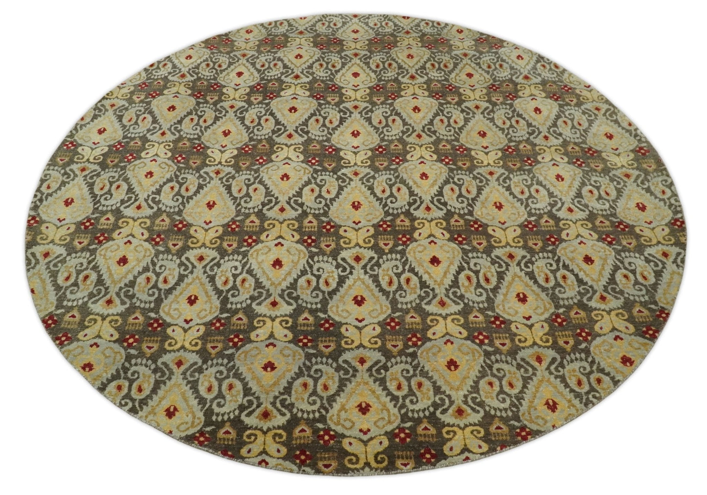 8x8 Round Fine Hand Knotted Brown and Beige Traditional Vintage Persian Style Antique Wool Rug | AGR48
