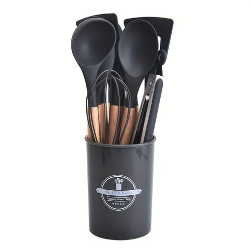 12-Piece Grey Silicone Kitchen Utensil Set with Holder – Heat Resistant