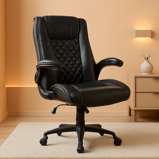 Executive Office Chair With Flip Up Armrests PU Leather Black