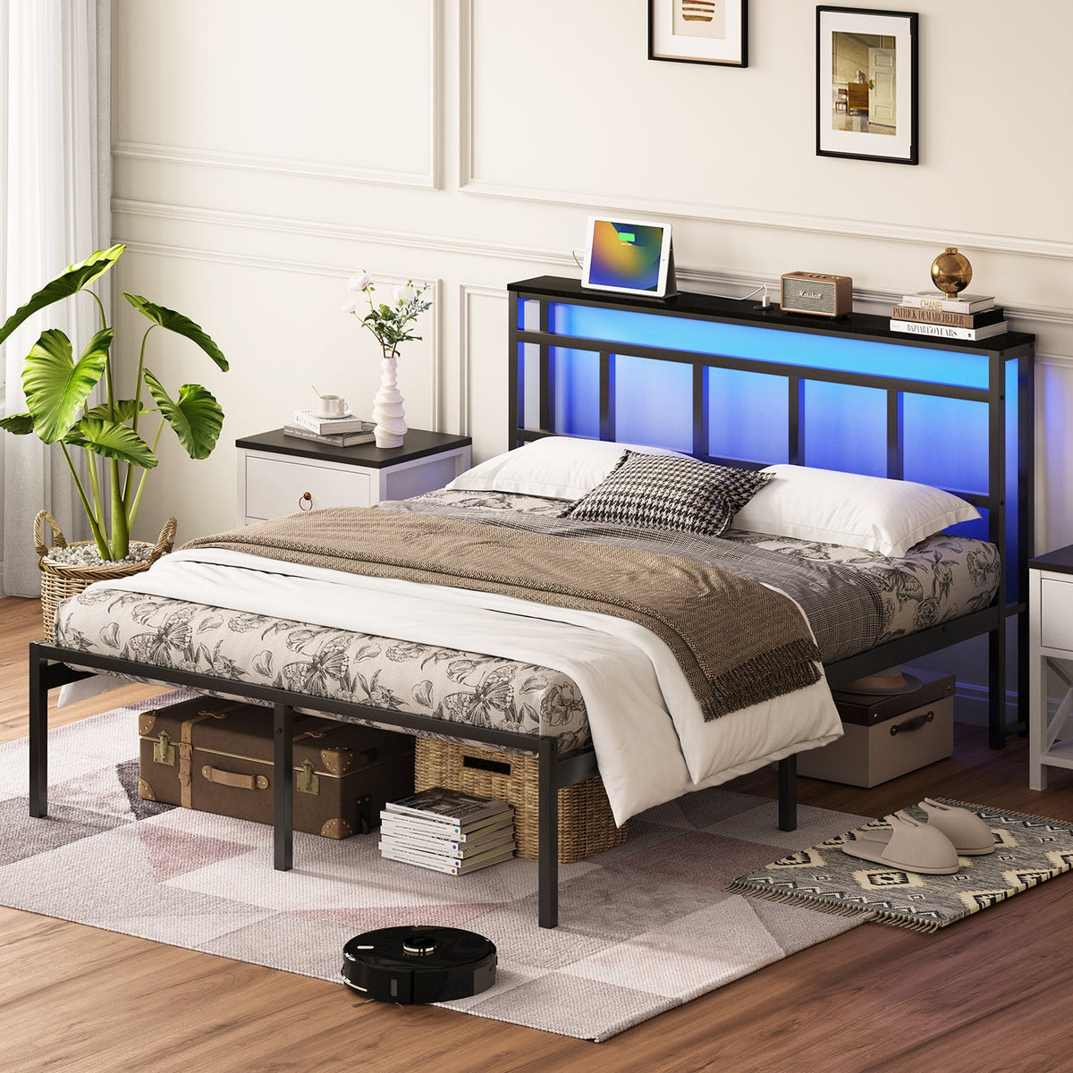 14 Inch Queen Bed Frame with Storage Headboard