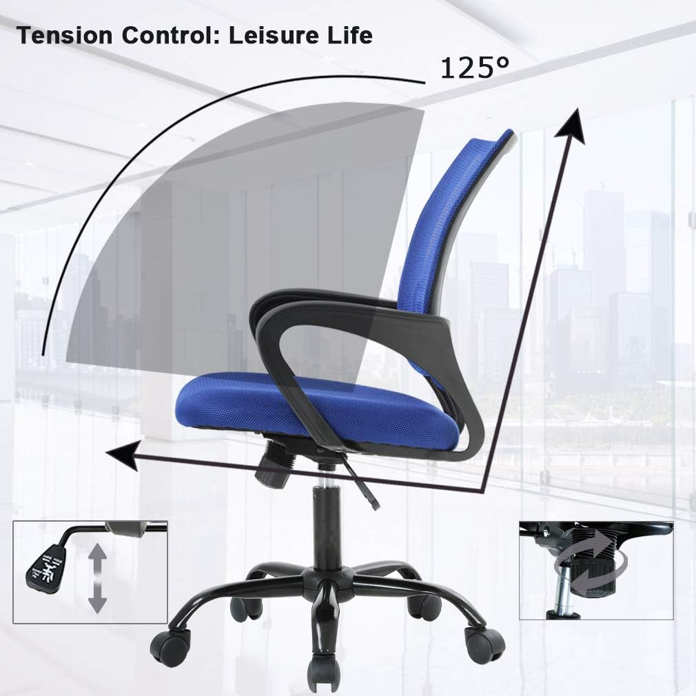 Blue Ergonomic Mesh Office Chair With Lumbar Support