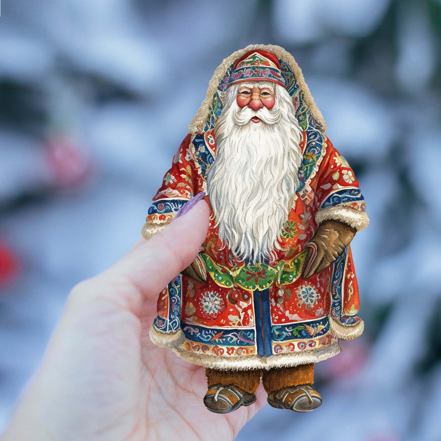 Santas Around the World - Alaskan Inspired Santa - Eco Wood Ornaments Set of 3 by G. DeBrekht Christmas Santa Snowman Decor - 8091314S3
