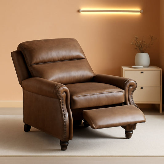 Pushback Recliner Chair With Rivet Detail For Living Room