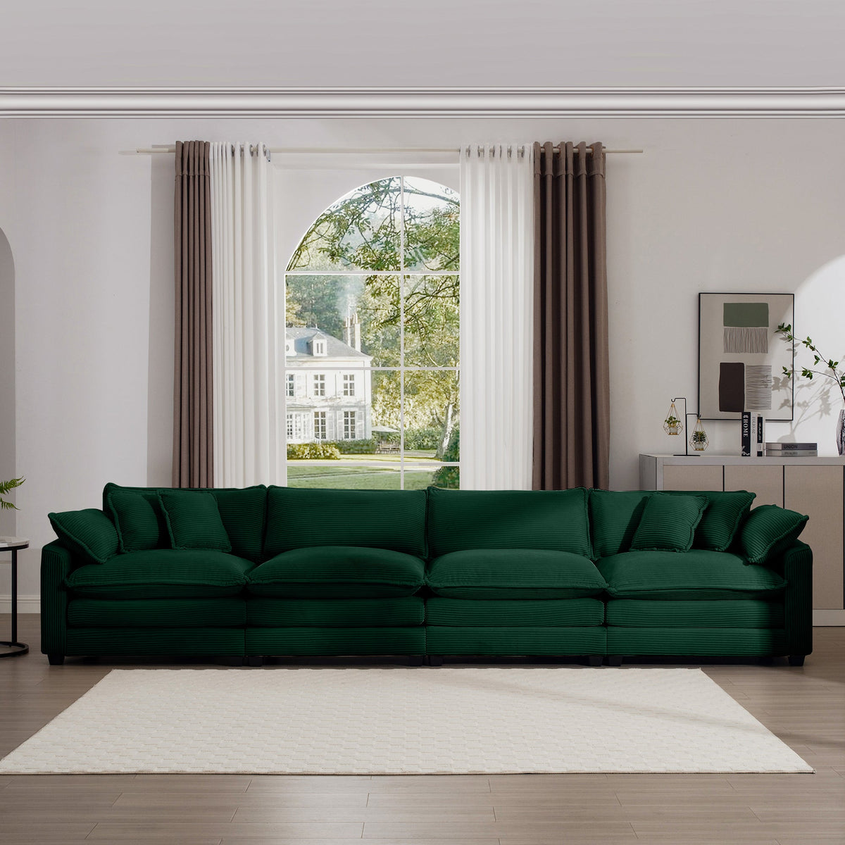 Modern Upholstered 4-Seater Corduroy Sofa