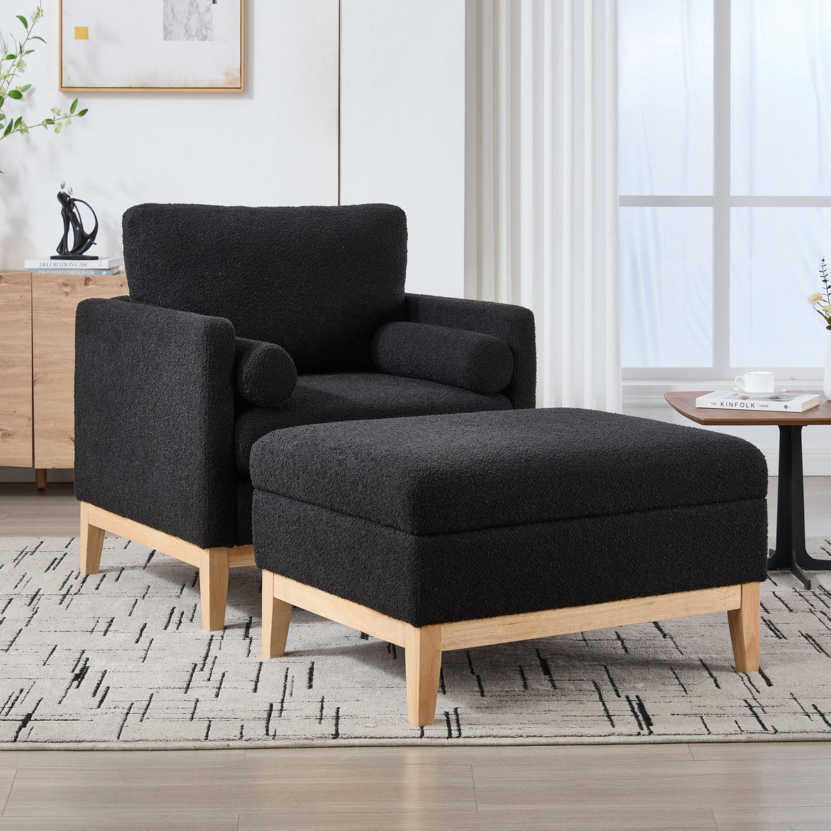35.4" Wide Farmhouse Performance Upholstered Arm Chair with Ottoman