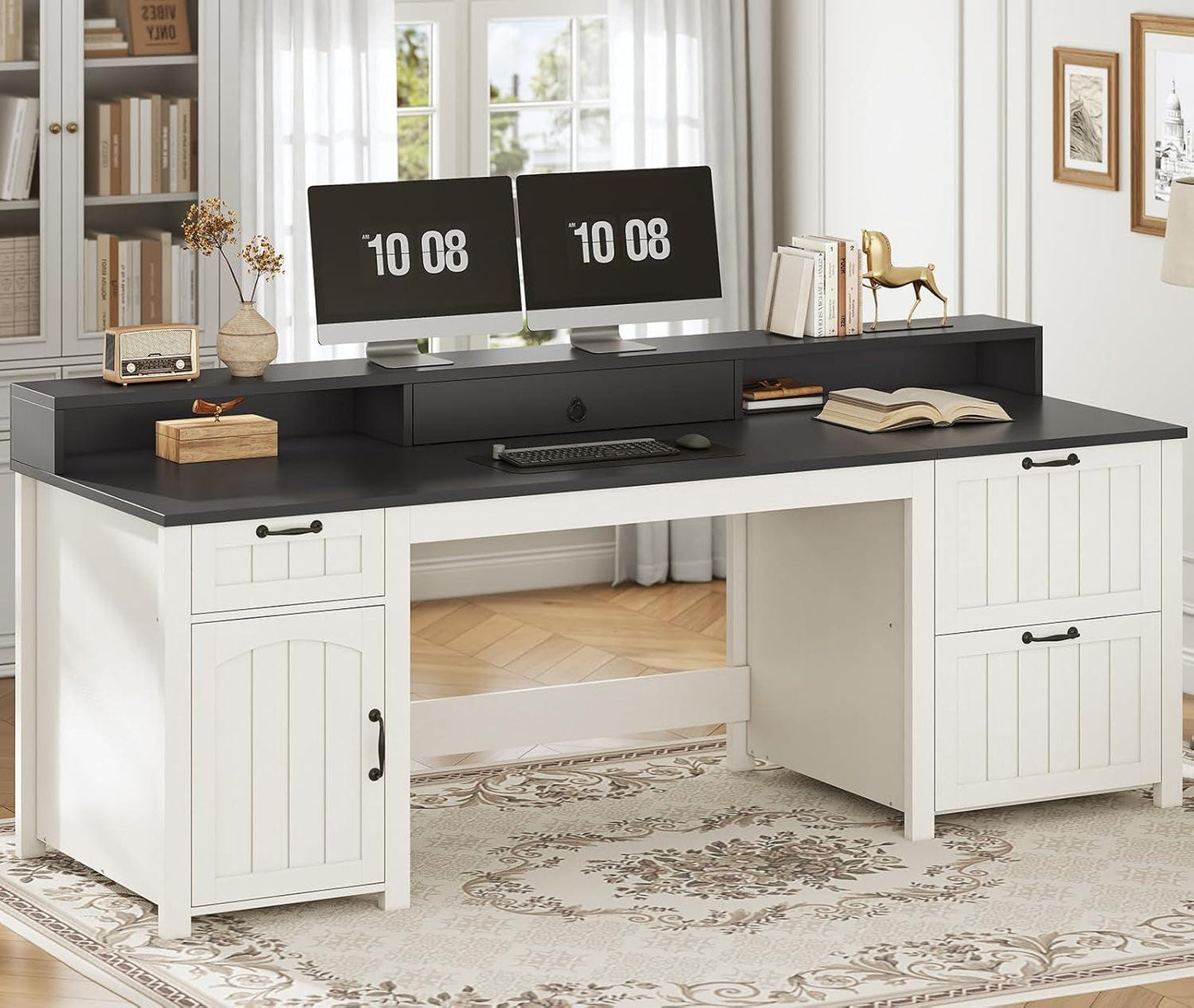 63 Inch Wide White Solid Wood Executive Desk With Drawer