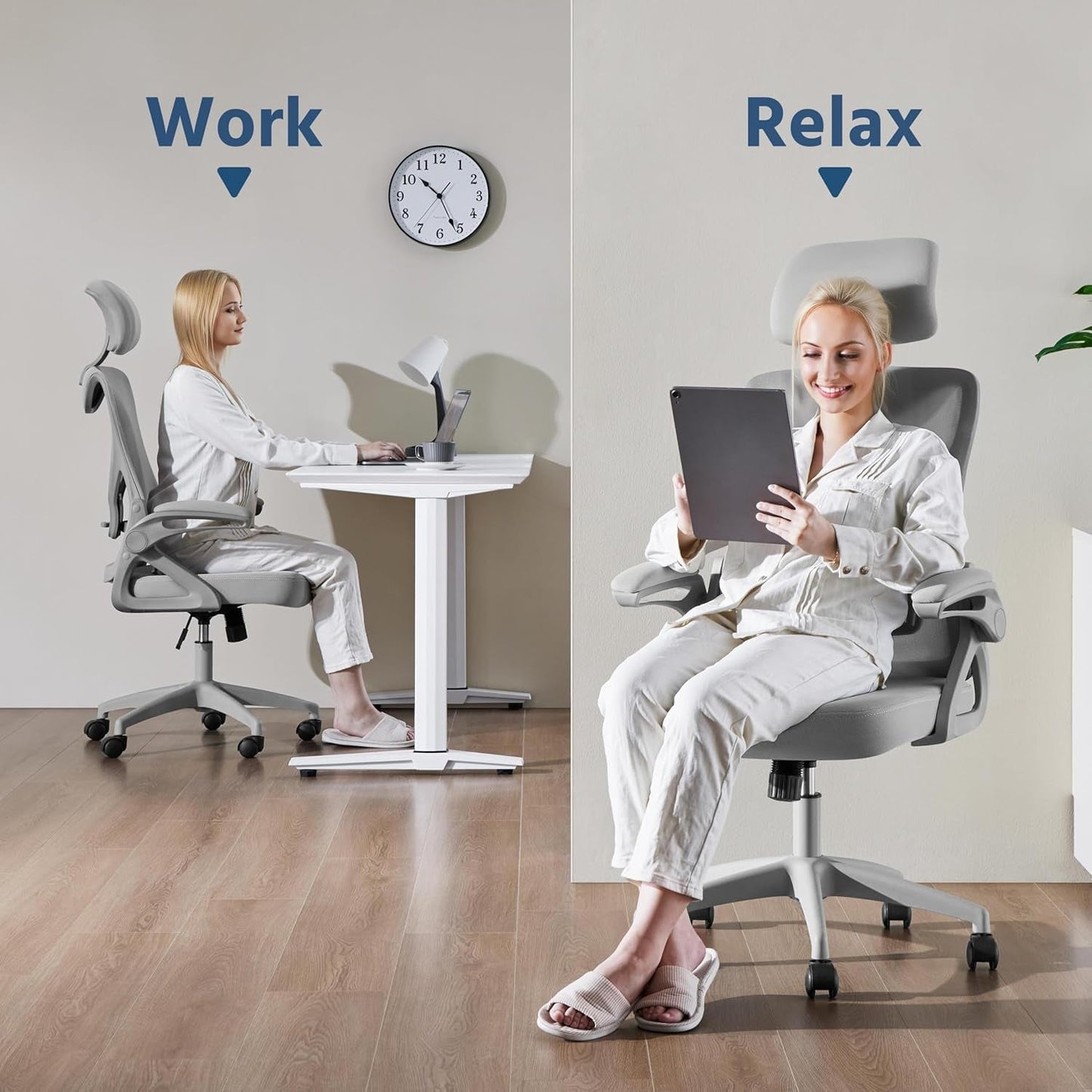 Ergonomic Mesh Office Chair With Flip Up Armrests Gray