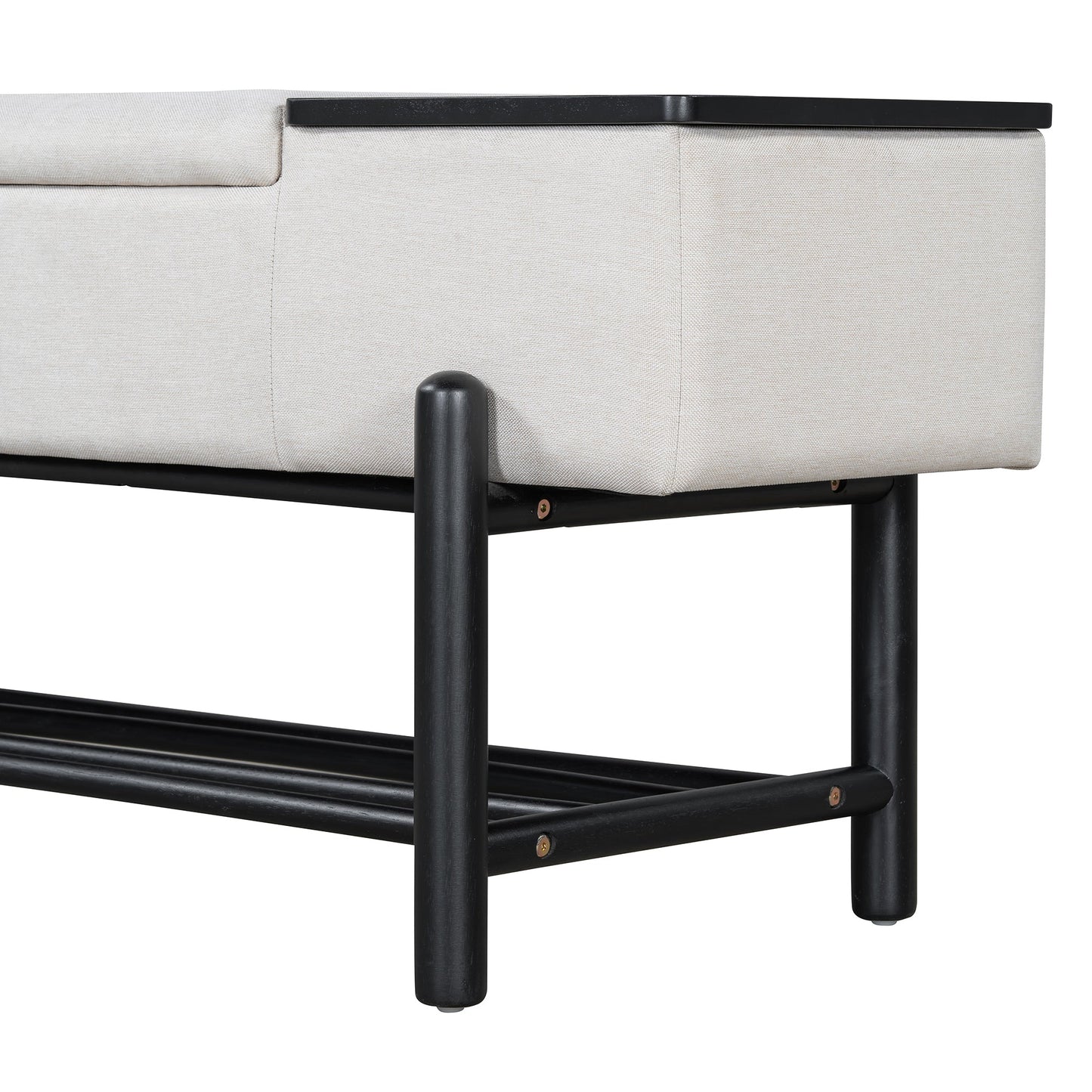 TREXM Farmhouse Upholstered Storage Bench with Hidden Compartment