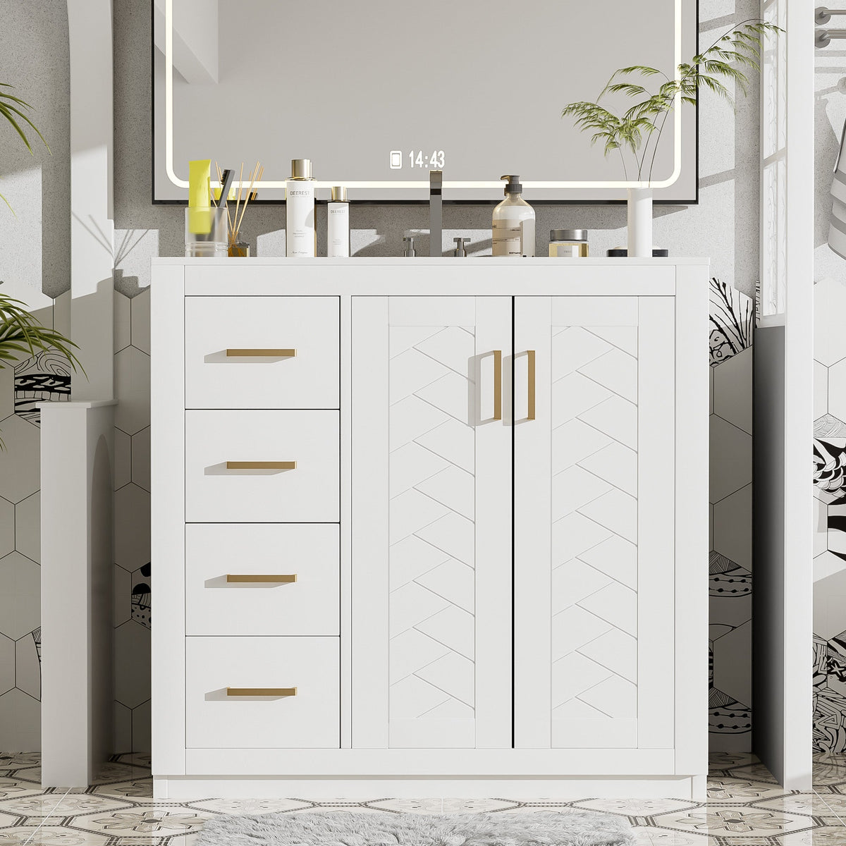 36" Bathroom Vanity With Ceramic Sink Combo