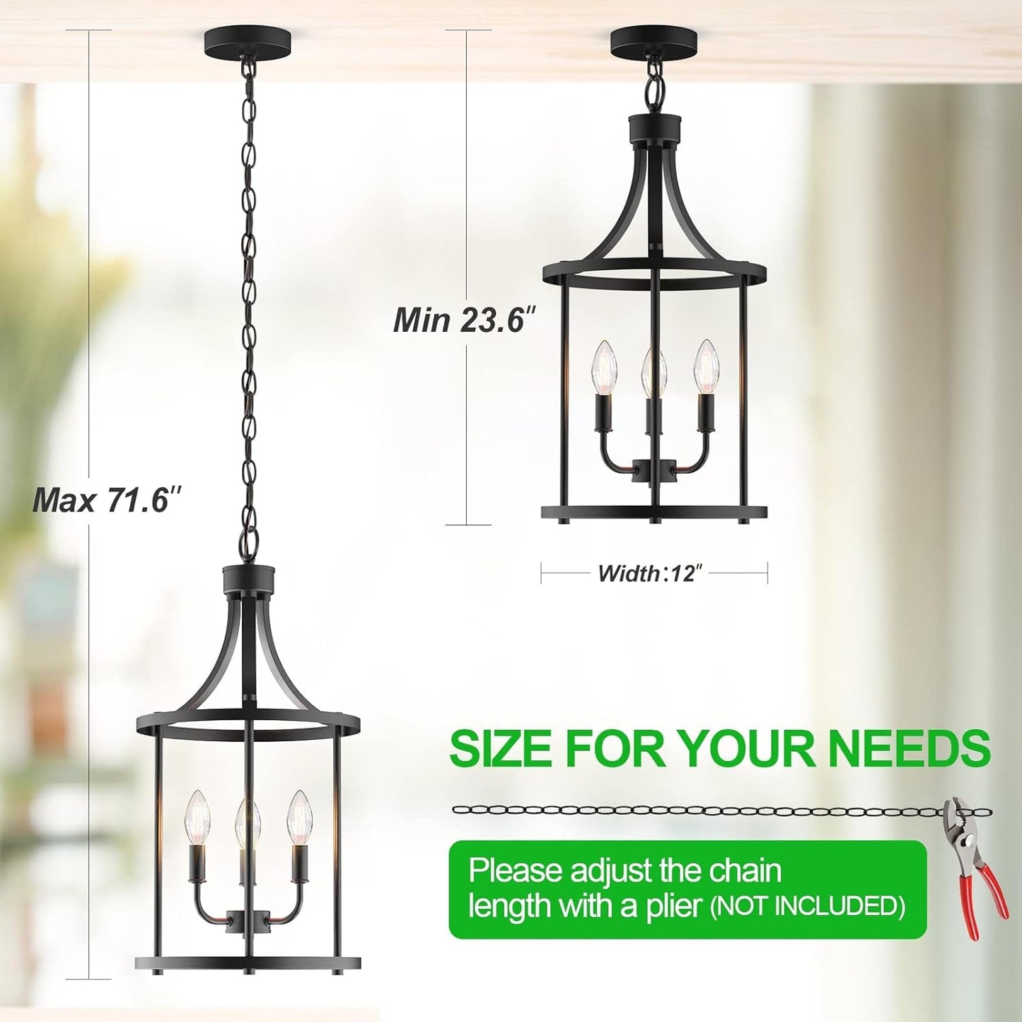 Three Light Matte Black Farmhouse Pendant Chandelier
