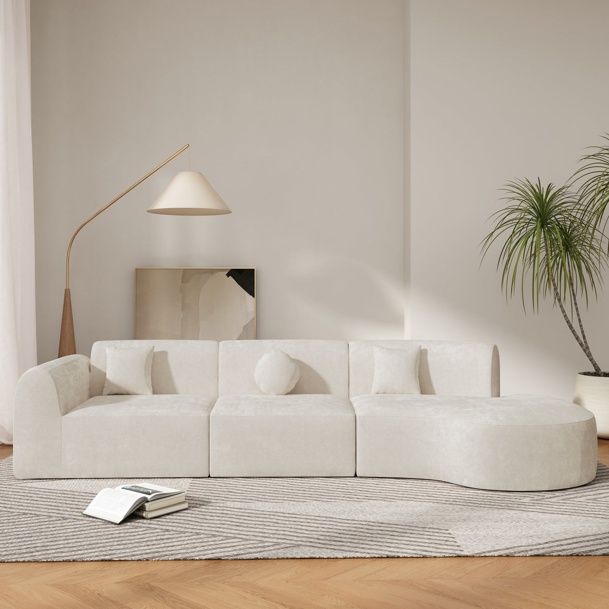 140" Modern Curved Sectional Sofa with Chaise Lounge