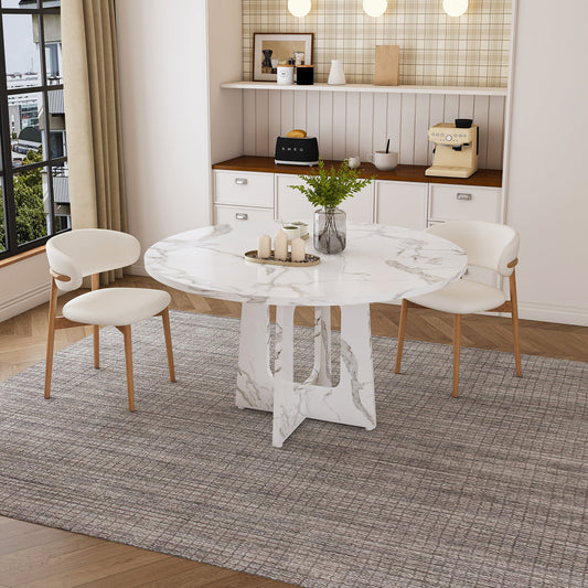 47.24" Round Dining Table for 4 - Farmhouse MDF Table with Marble