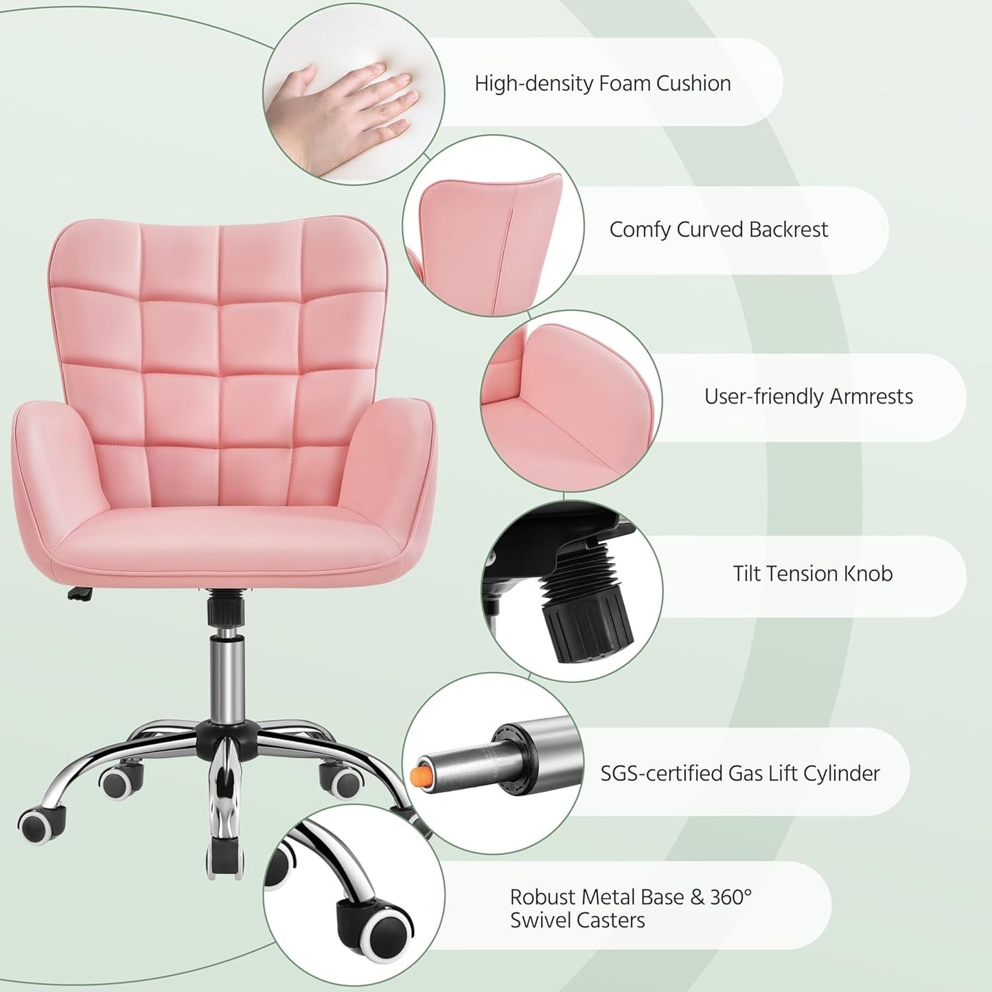 Pink Ergonomic Office Chair With Adjustable Height