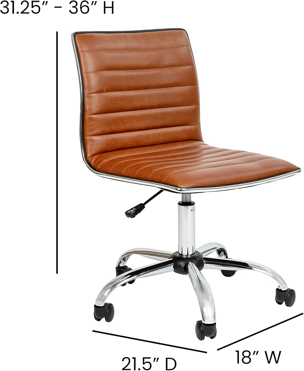 Brown Vinyl Office Task Chair With Chrome Frame Modern
