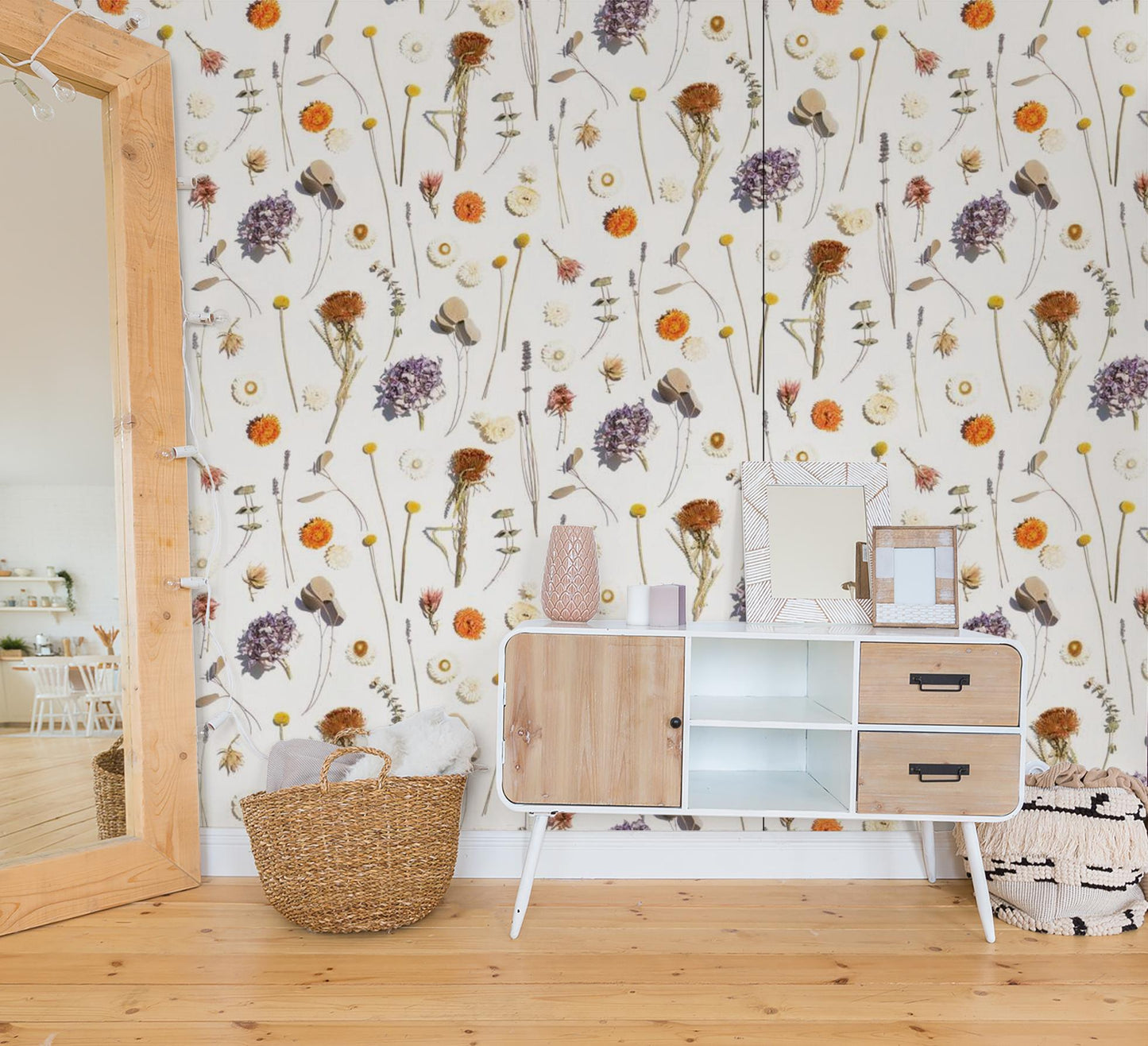 Dried Flora Wallpaper, lavender & orange