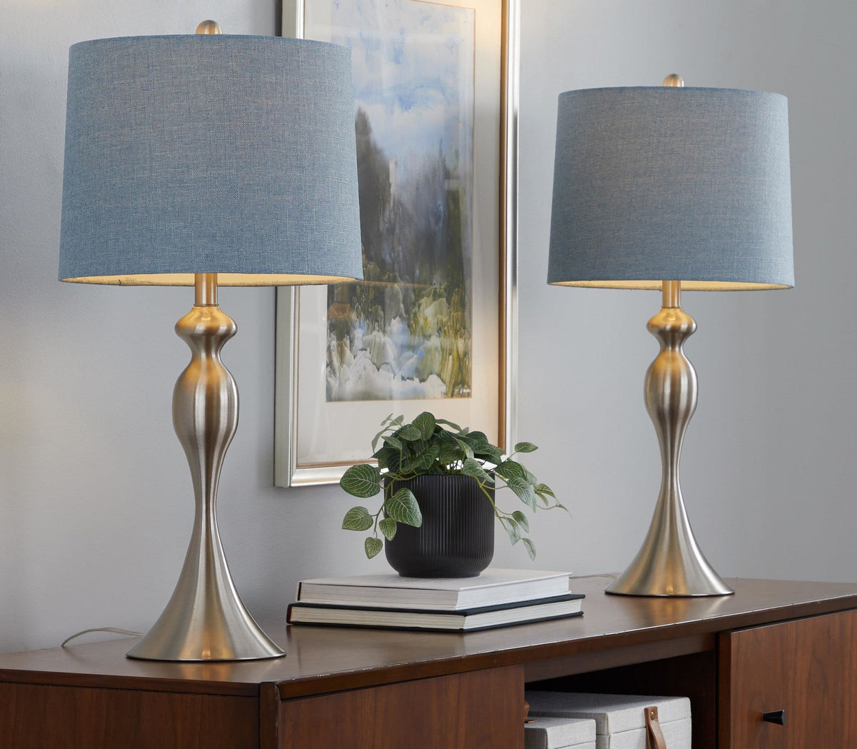 27" Contemporary Metal Table Lamp in Brushed Nickel