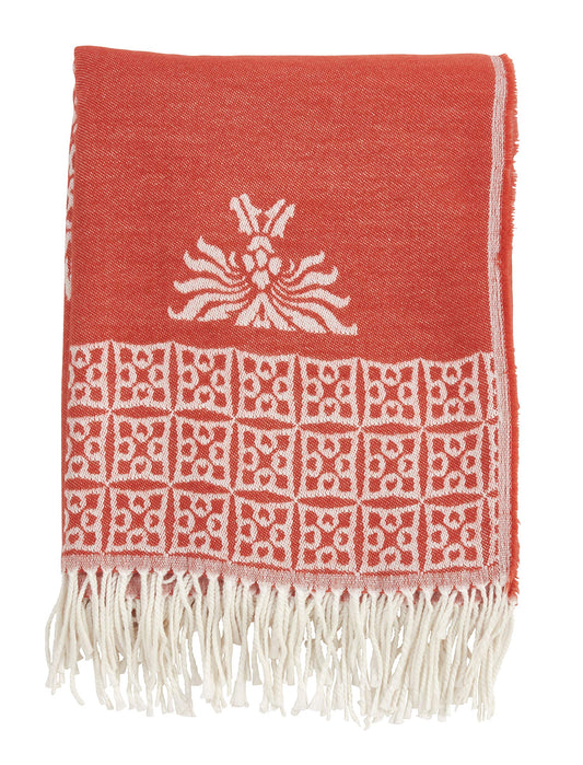 Fennco Styles Broderie Collection Baroque Medallion Pattern Tasseled 50 x 60 Inch Throw – Persimmon Throw Blanket for Couch, Bedroom and Living Room Décor