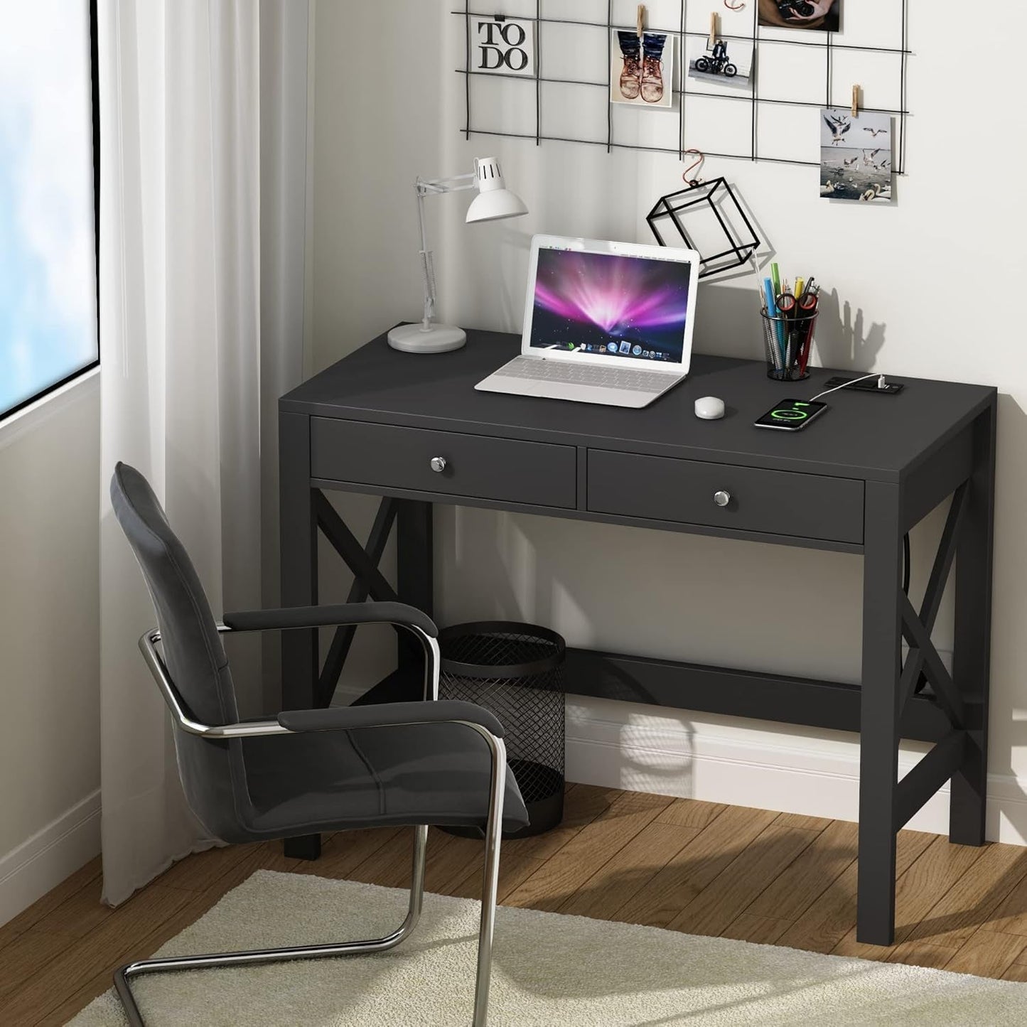 39 Inch Computer Desk With USB Ports For Home Office