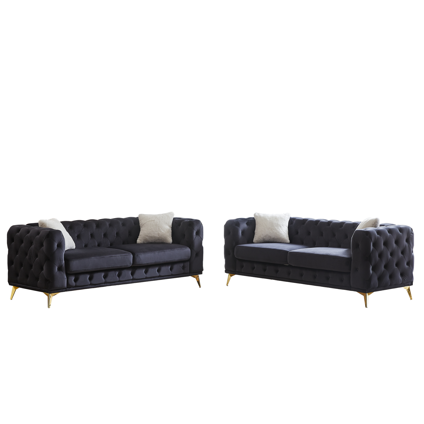 FX 3 seater + 3 seater combo sofa Velvet modern living room sofa with solid wood frame and metal feet, 4 cushions, apartment sofa furniture for living room, living room, office