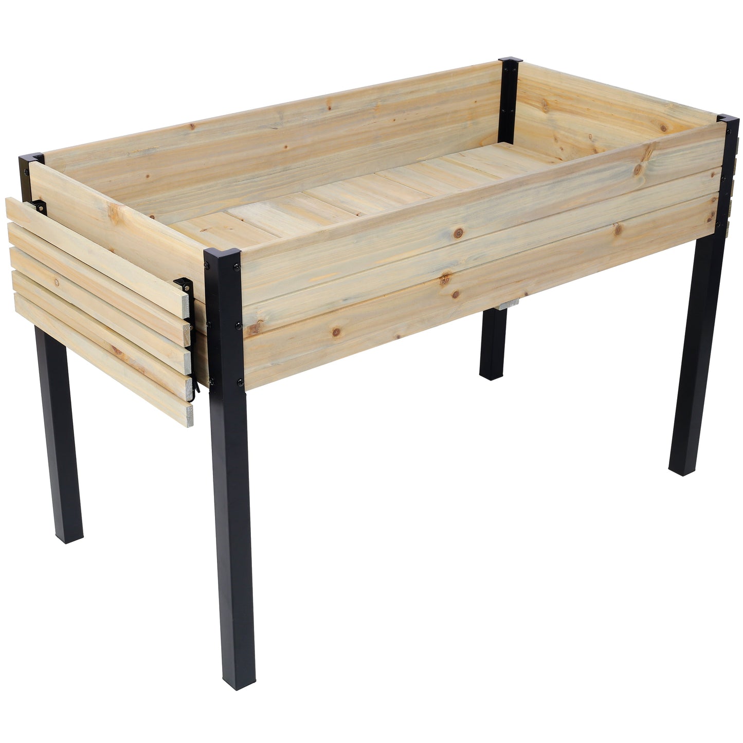Raised Garden Bed with Metal Legs and Folding Storage Shelf for Outdoor Patio, Deck, Balcony