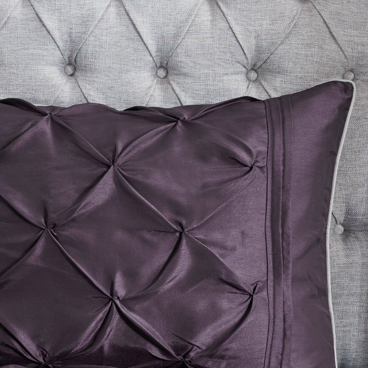 7 Piece Tufted Comforter Set in Plum for Full Beds